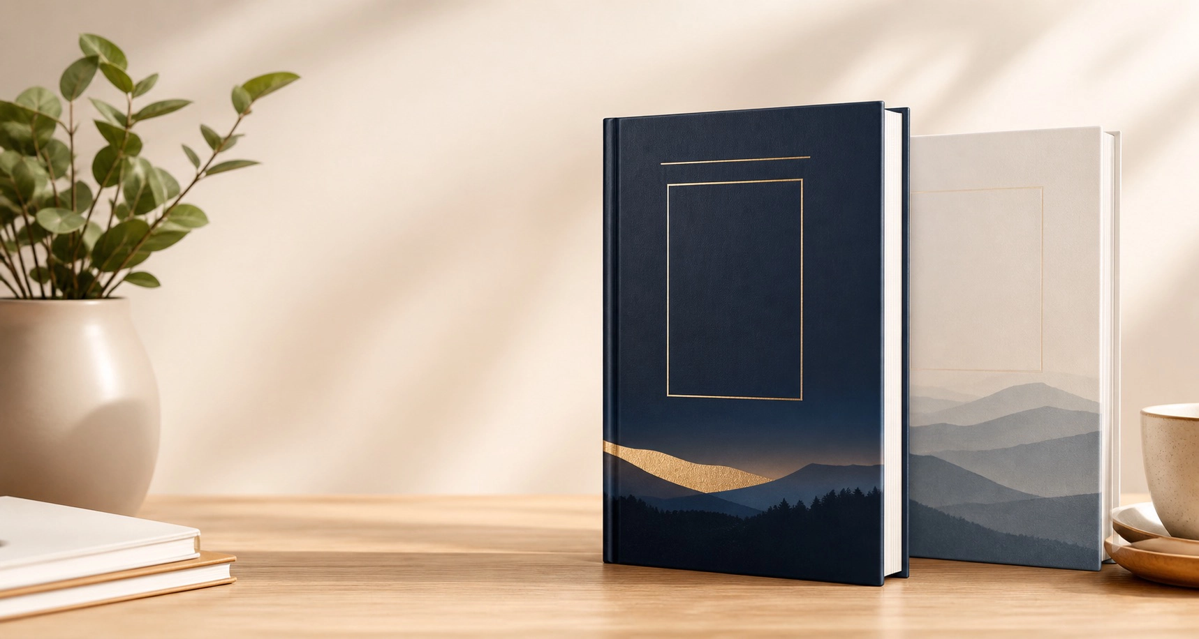 Buku motivasi di atas meja dengan latar premium